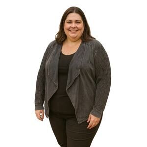 Leo & Nicole Gray cotton Jacket with Waterfall Front 2X lagenlook layering